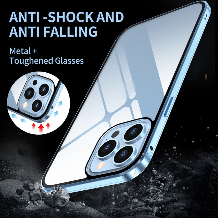 For iPhone 13 Anti-peeping Magnetic Metal Frame Double-sided Tempered Glass Phone Case(Black)