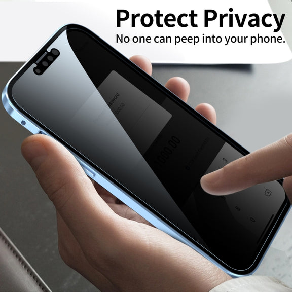 For iPhone 13 Anti-peeping Magnetic Metal Frame Double-sided Tempered Glass Phone Case(Black)
