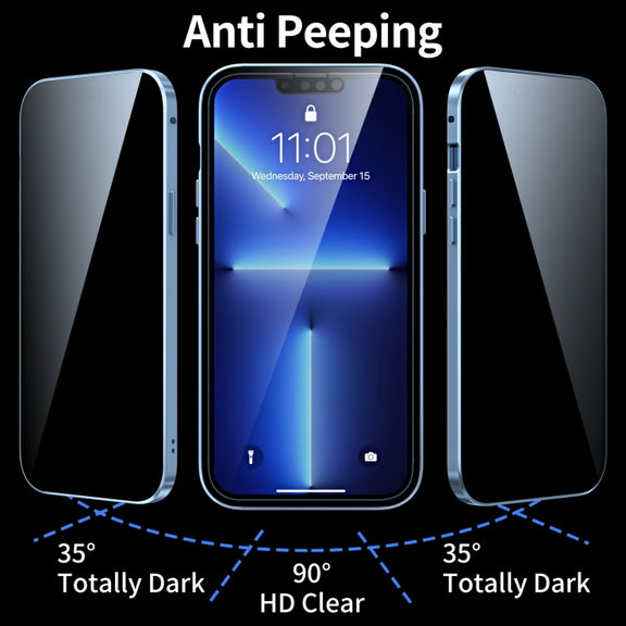 For iPhone 13 Anti-peeping Magnetic Metal Frame Double-sided Tempered Glass Phone Case(Black)