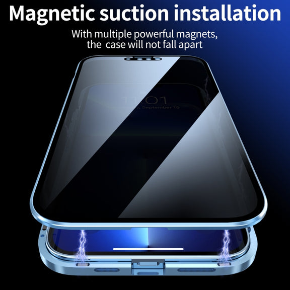 For iPhone 13 Anti-peeping Magnetic Metal Frame Double-sided Tempered Glass Phone Case(Black)