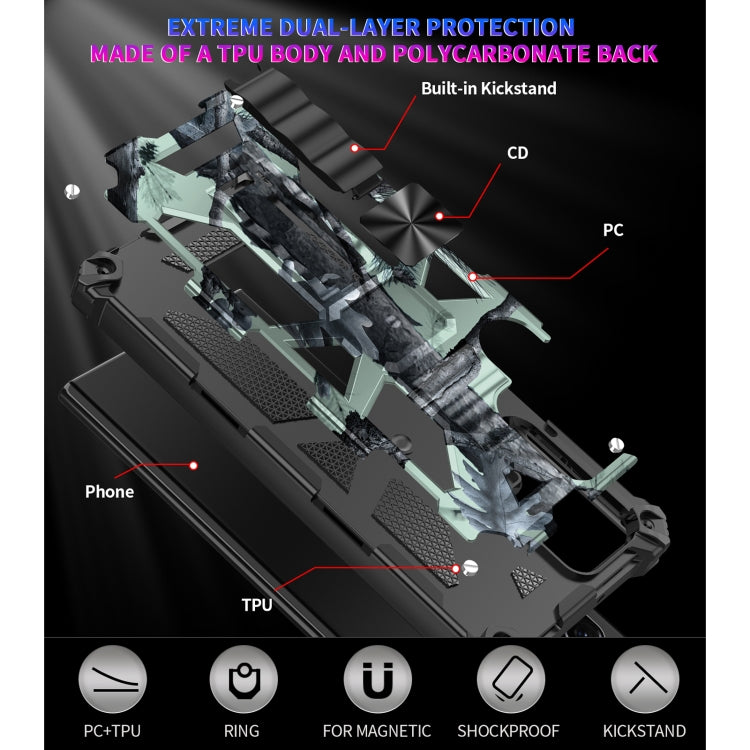For Samsung Galaxy S22 Ultra 5G Camouflage Armor Shockproof TPU + PC Magnetic Protective Phone Case with Holder(Mint Green)