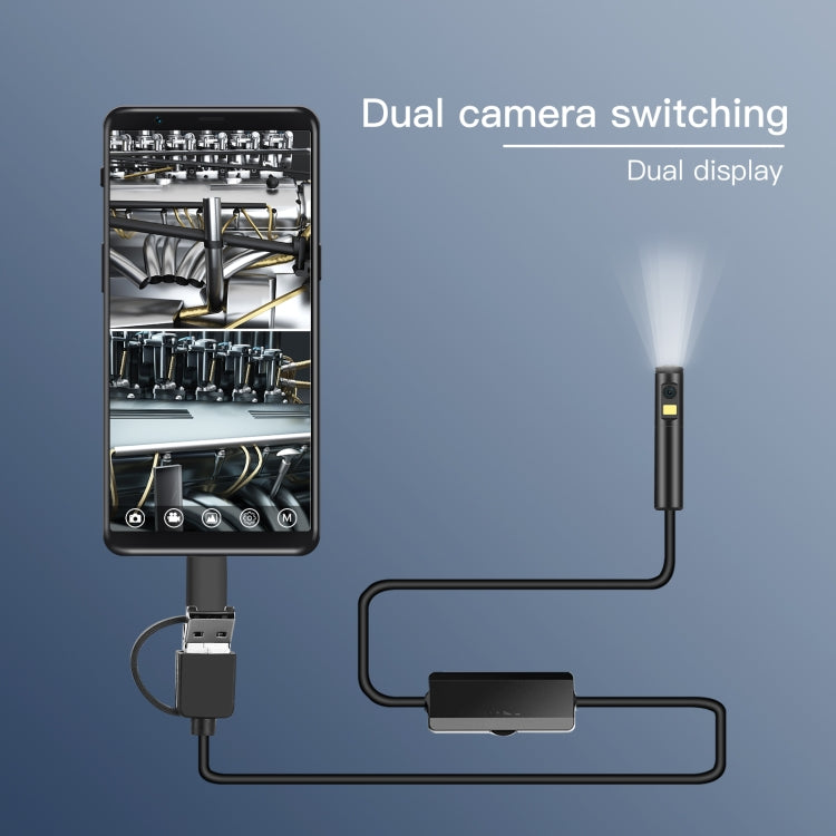 AN100 3 in 1 IP68 Water-resistant USB-C / Type-C + Micro USB + USB Dual Cameras Industrial Digital Endoscope with 9 LEDs, Support Android System, Lens Diameter: 5.5mm, Length:2m Hard Cable