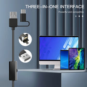 AN100 3 in 1 IP68 Water-resistant USB-C / Type-C + Micro USB + USB Dual Cameras Industrial Digital Endoscope with 9 LEDs, Support Android System, Lens Diameter: 8mm, Length:5m Soft Cable