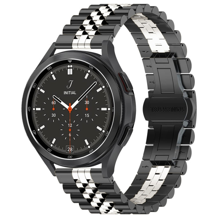 22mm Five-bead Stainless Steel Watch Band (Black Silver)