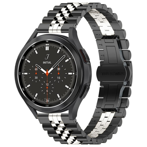 22mm Five-bead Stainless Steel Watch Band (Black Silver)