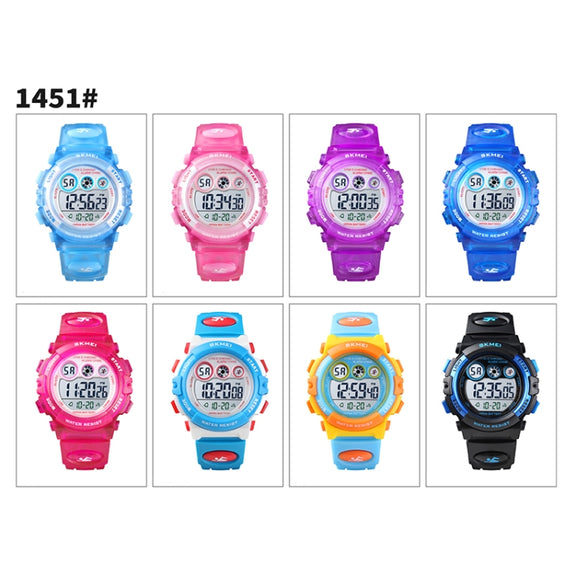 SKMEI 1451 LED Digital Stopwatch Chronograph Luminous Children Sports Electronic Watch(Yellow Shell Blue Circle)