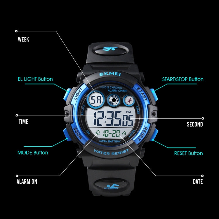SKMEI 1451 LED Digital Stopwatch Chronograph Luminous Children Sports Electronic Watch(Yellow Shell Blue Circle)