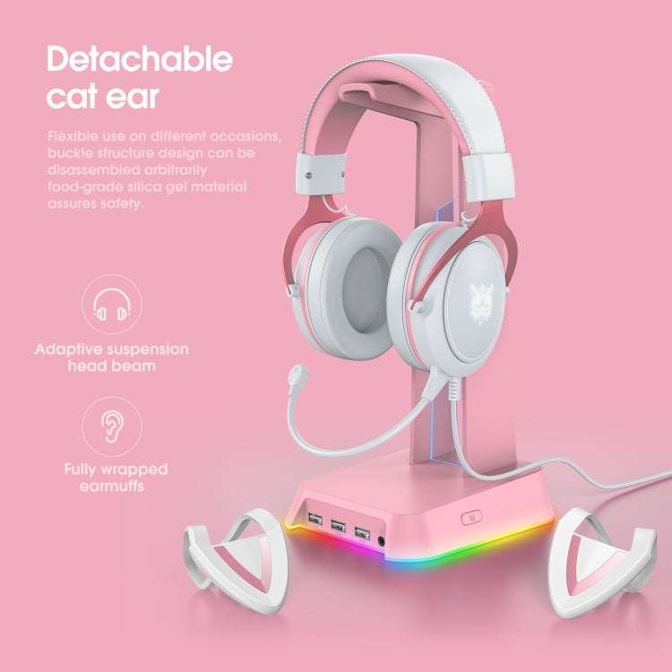 ONIKUMA X10 Car Ear LED Light Adjustable Gaming Headset with Microphone(White Pink)