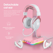 ONIKUMA X10 Car Ear LED Light Adjustable Gaming Headset with Microphone(White Pink)