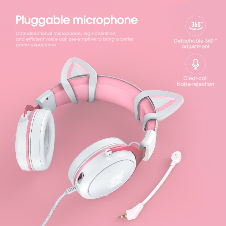 ONIKUMA X10 Car Ear LED Light Adjustable Gaming Headset with Microphone(White Pink)