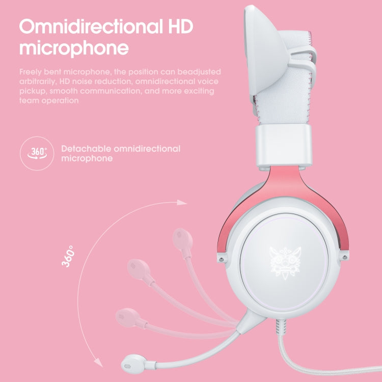 ONIKUMA X10 Car Ear LED Light Adjustable Gaming Headset with Microphone(White Pink)
