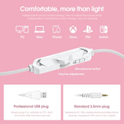 ONIKUMA X10 Car Ear LED Light Adjustable Gaming Headset with Microphone(White Pink)