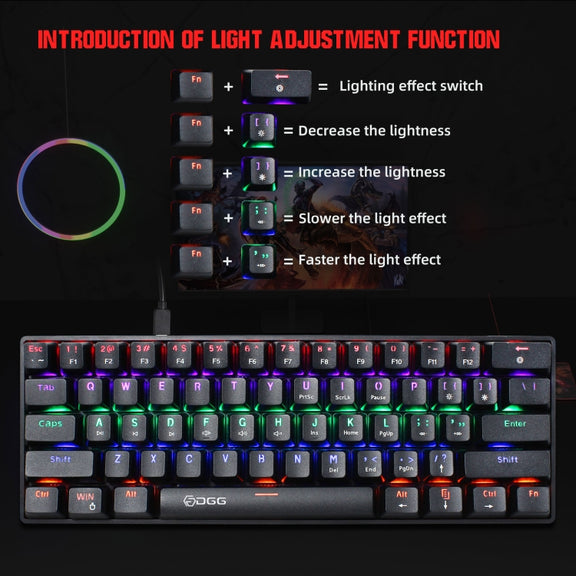 HXSJ V900 61 Keys Cool Lighting Effect Mechanical Wired Keyboard(Black)