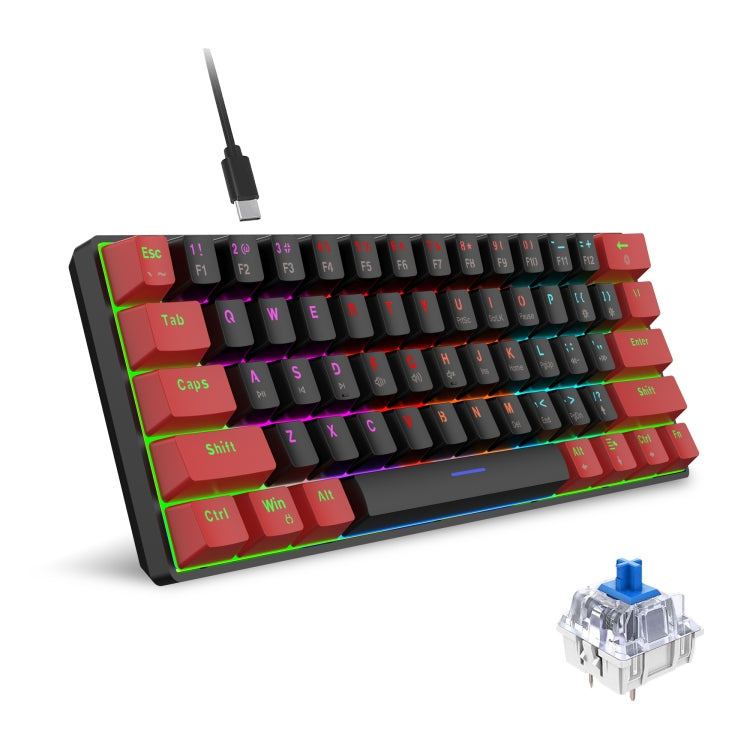 HXSJ V900 61 Keys Cool Lighting Effect Mechanical Wired Keyboard (Black Red)