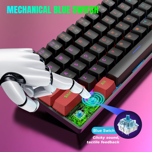 HXSJ V900 61 Keys Cool Lighting Effect Mechanical Wired Keyboard (Black Red)