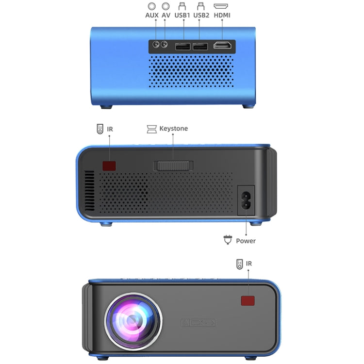 T4 Same Screen Version 1024x600 1200 Lumens Portable Home Theater LCD Projector, Plug Type:US Plug(Blue)