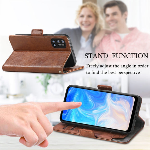 For Doogee N40 Pro CaseNeo Splicing Dual Magnetic Buckle Leather Case with Holder & Card Slots & Wallet(Brown)