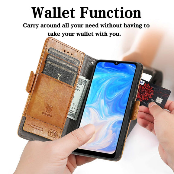 For Doogee N40 Pro CaseNeo Splicing Dual Magnetic Buckle Leather Case with Holder & Card Slots & Wallet(Khaki)