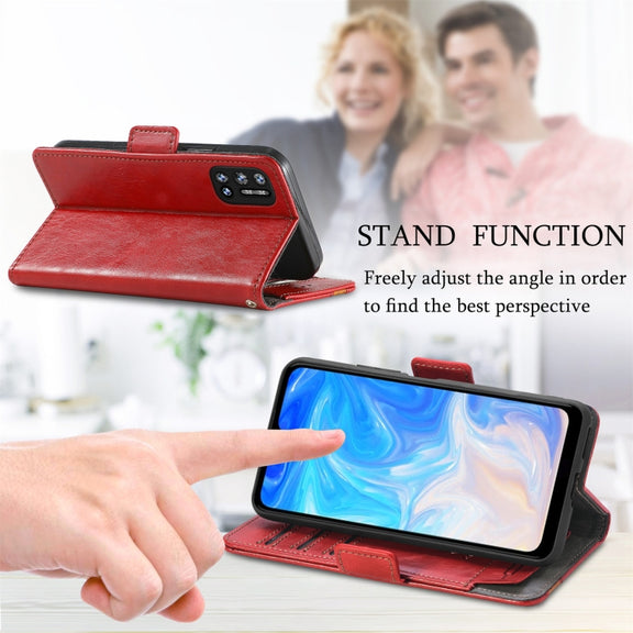For Doogee N40 Pro CaseNeo Splicing Dual Magnetic Buckle Leather Case with Holder & Card Slots & Wallet(Red)