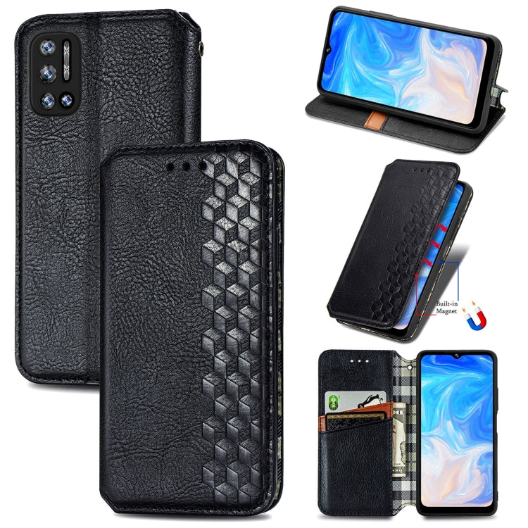 For Doogee N40 Pro Cubic Grid Pressed Horizontal Flip Magnetic Leather Case with Holder & Card Slots & Wallet(Black)