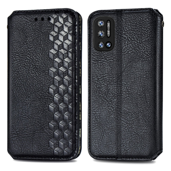 For Doogee N40 Pro Cubic Grid Pressed Horizontal Flip Magnetic Leather Case with Holder & Card Slots & Wallet(Black)
