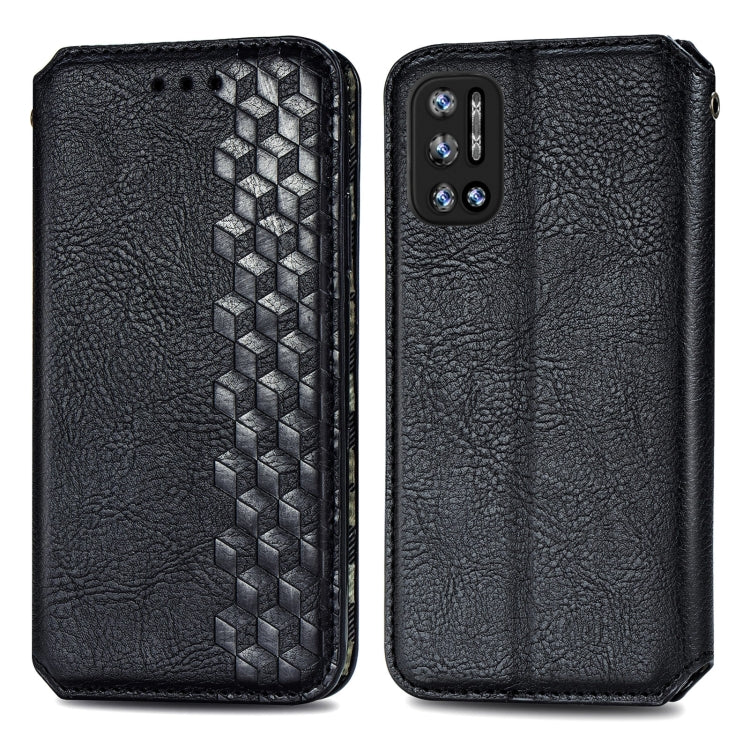 For Doogee N40 Pro Cubic Grid Pressed Horizontal Flip Magnetic Leather Case with Holder & Card Slots & Wallet(Black)