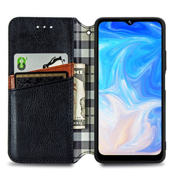 For Doogee N40 Pro Cubic Grid Pressed Horizontal Flip Magnetic Leather Case with Holder & Card Slots & Wallet(Black)