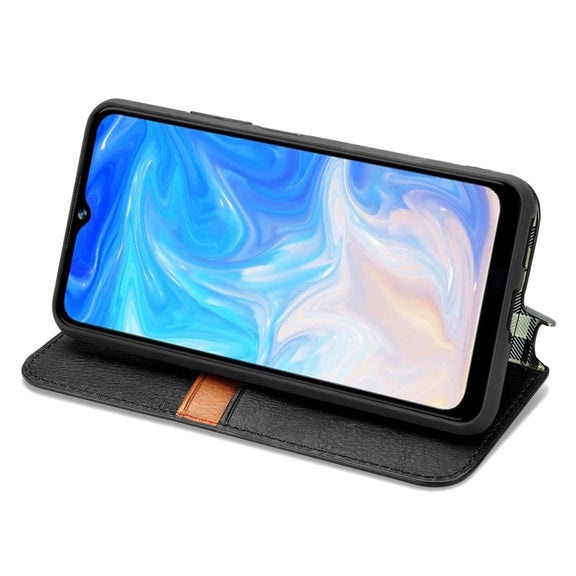 For Doogee N40 Pro Cubic Grid Pressed Horizontal Flip Magnetic Leather Case with Holder & Card Slots & Wallet(Black)