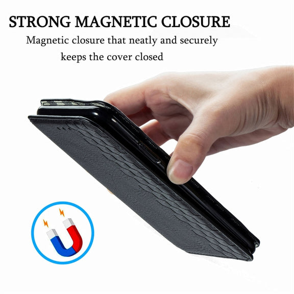 For Doogee N40 Pro Cubic Grid Pressed Horizontal Flip Magnetic Leather Case with Holder & Card Slots & Wallet(Black)