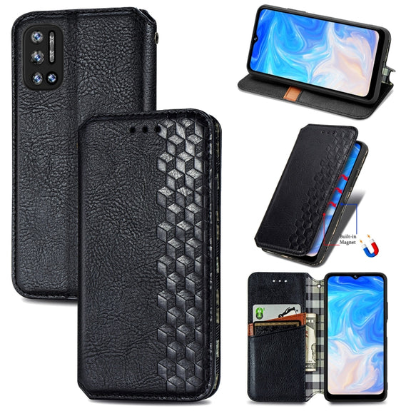 For Doogee N40 Pro Cubic Grid Pressed Horizontal Flip Magnetic Leather Case with Holder & Card Slots & Wallet(Black)