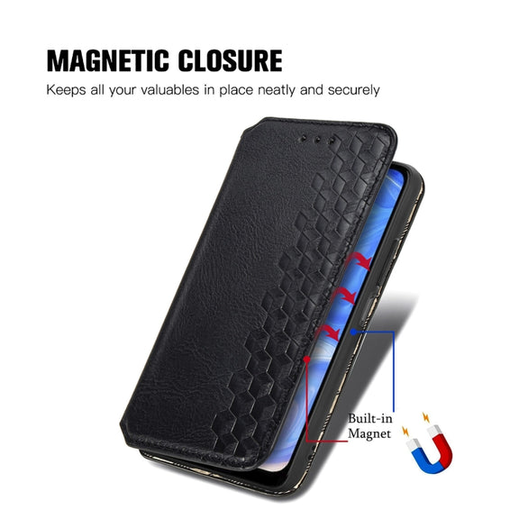 For Doogee N40 Pro Cubic Grid Pressed Horizontal Flip Magnetic Leather Case with Holder & Card Slots & Wallet(Black)