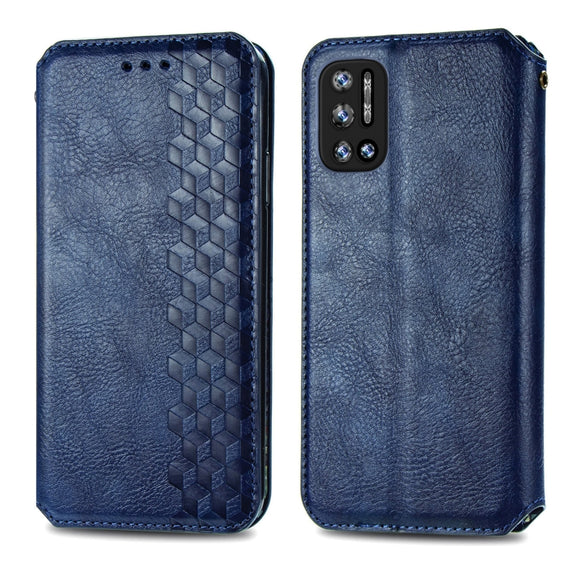 For Doogee N40 Pro Cubic Grid Pressed Horizontal Flip Magnetic Leather Case with Holder & Card Slots & Wallet(Blue)