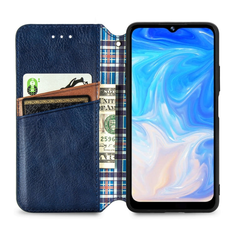 For Doogee N40 Pro Cubic Grid Pressed Horizontal Flip Magnetic Leather Case with Holder & Card Slots & Wallet(Blue)