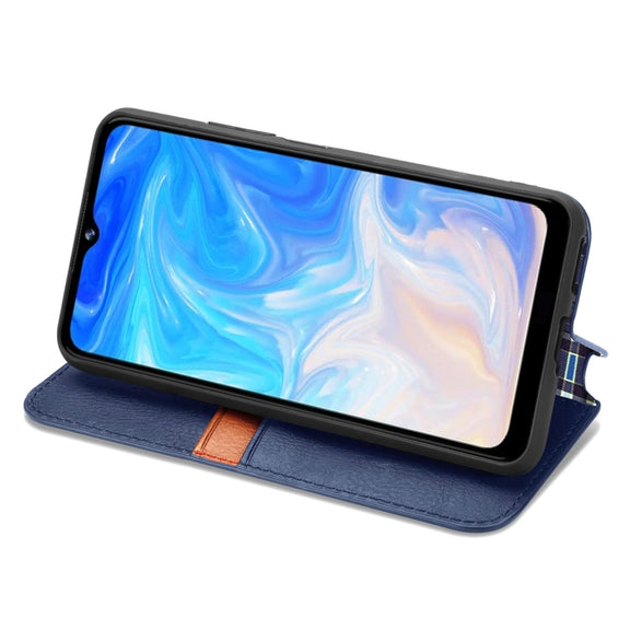 For Doogee N40 Pro Cubic Grid Pressed Horizontal Flip Magnetic Leather Case with Holder & Card Slots & Wallet(Blue)