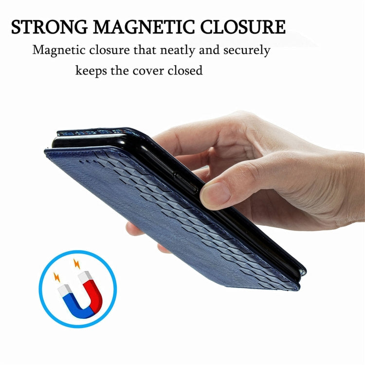 For Doogee N40 Pro Cubic Grid Pressed Horizontal Flip Magnetic Leather Case with Holder & Card Slots & Wallet(Blue)