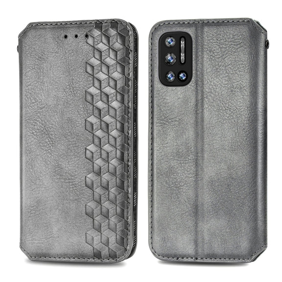 For Doogee N40 Pro Cubic Grid Pressed Horizontal Flip Magnetic Leather Case with Holder & Card Slots & Wallet(Grey)