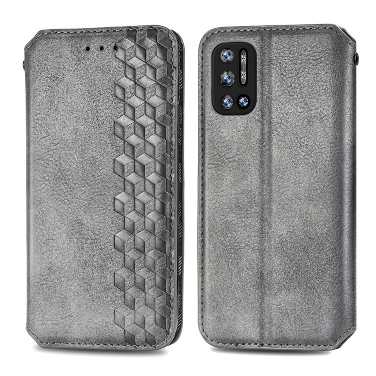 For Doogee N40 Pro Cubic Grid Pressed Horizontal Flip Magnetic Leather Case with Holder & Card Slots & Wallet(Grey)