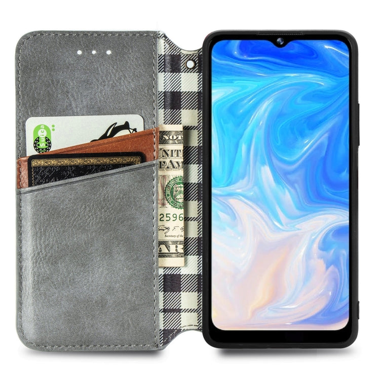 For Doogee N40 Pro Cubic Grid Pressed Horizontal Flip Magnetic Leather Case with Holder & Card Slots & Wallet(Grey)