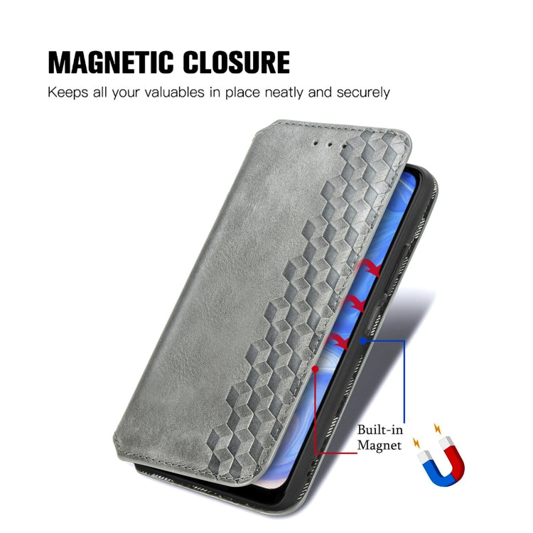 For Doogee N40 Pro Cubic Grid Pressed Horizontal Flip Magnetic Leather Case with Holder & Card Slots & Wallet(Grey)