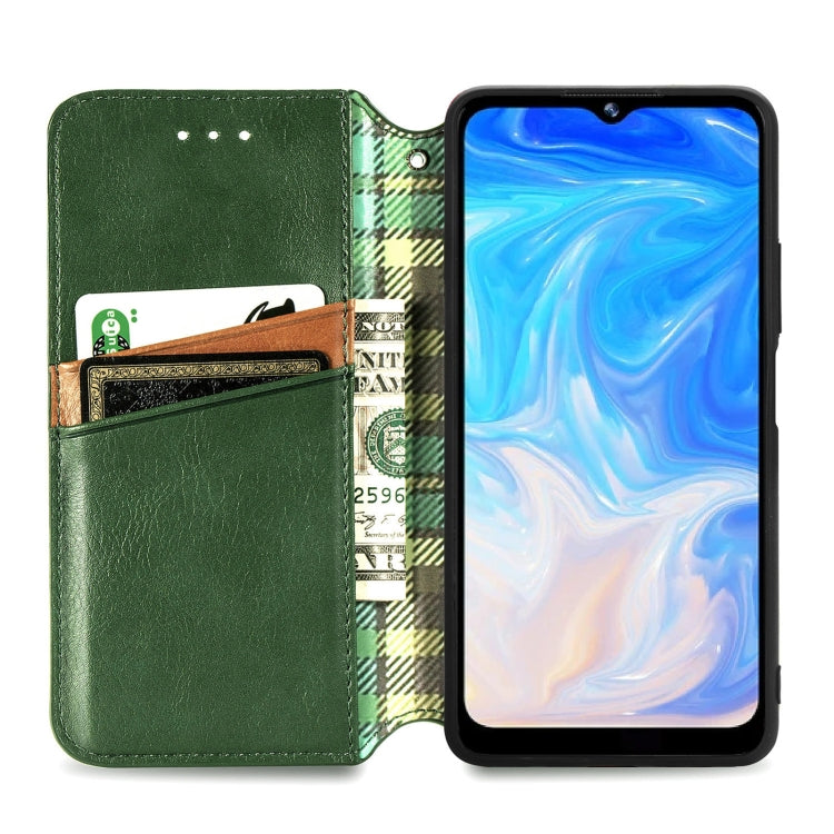 For Doogee N40 Pro Cubic Grid Pressed Horizontal Flip Magnetic Leather Case with Holder & Card Slots & Wallet(Green)