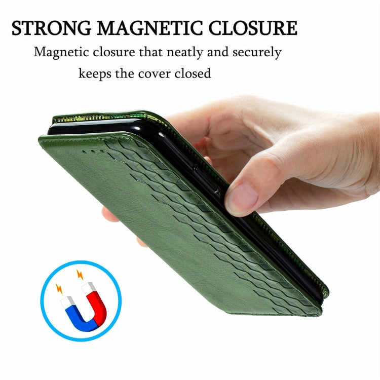 For Doogee N40 Pro Cubic Grid Pressed Horizontal Flip Magnetic Leather Case with Holder & Card Slots & Wallet(Green)
