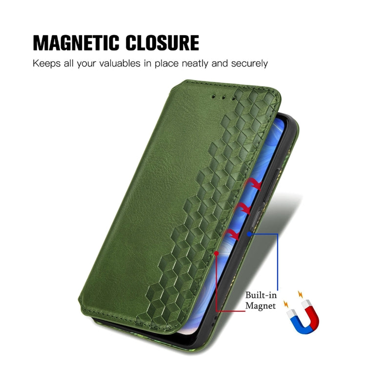 For Doogee N40 Pro Cubic Grid Pressed Horizontal Flip Magnetic Leather Case with Holder & Card Slots & Wallet(Green)