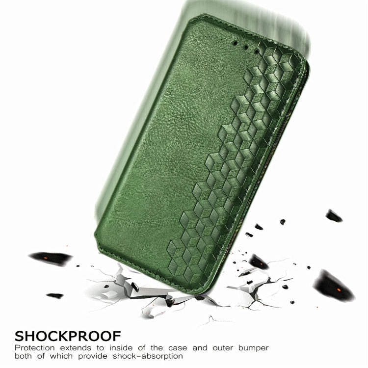 For Doogee N40 Pro Cubic Grid Pressed Horizontal Flip Magnetic Leather Case with Holder & Card Slots & Wallet(Green)