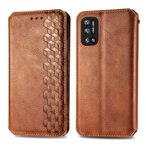 For Doogee N40 Pro Cubic Grid Pressed Horizontal Flip Magnetic Leather Case with Holder & Card Slots & Wallet(Brown)
