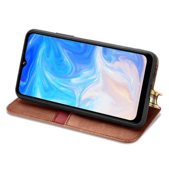 For Doogee N40 Pro Cubic Grid Pressed Horizontal Flip Magnetic Leather Case with Holder & Card Slots & Wallet(Brown)