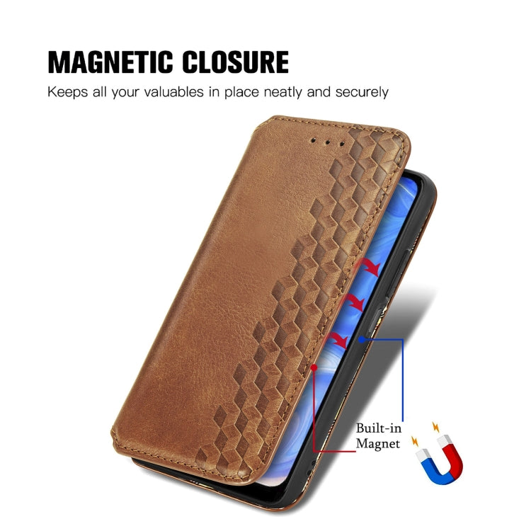 For Doogee N40 Pro Cubic Grid Pressed Horizontal Flip Magnetic Leather Case with Holder & Card Slots & Wallet(Brown)