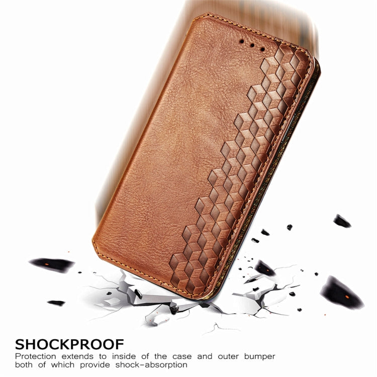 For Doogee N40 Pro Cubic Grid Pressed Horizontal Flip Magnetic Leather Case with Holder & Card Slots & Wallet(Brown)
