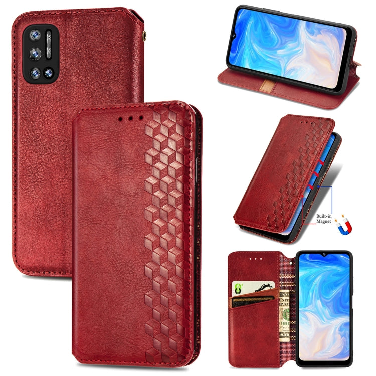 For Doogee N40 Pro Cubic Grid Pressed Horizontal Flip Magnetic Leather Case with Holder & Card Slots & Wallet(Red)