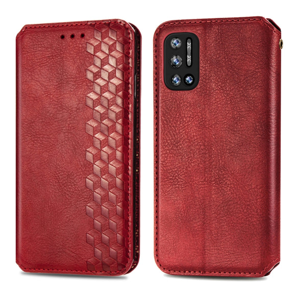 For Doogee N40 Pro Cubic Grid Pressed Horizontal Flip Magnetic Leather Case with Holder & Card Slots & Wallet(Red)