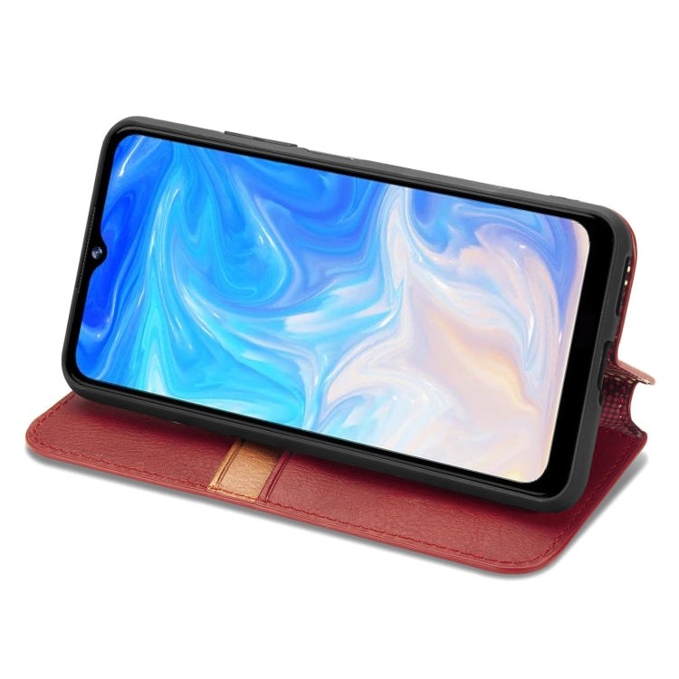 For Doogee N40 Pro Cubic Grid Pressed Horizontal Flip Magnetic Leather Case with Holder & Card Slots & Wallet(Red)